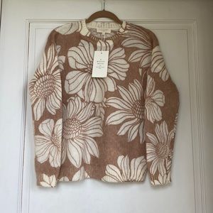 Sezane Brown and Cream Floral Sweater